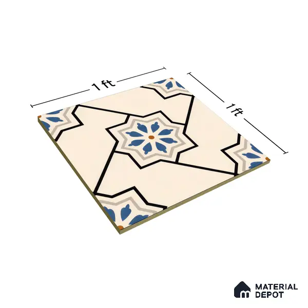 Moroccan Floor & Wall Athangudi Tile TL 04791 Zellige Beige Star Multi Colour 1 ft x 1 ft Vitrified Matte Finish - 11 mm | Suitable for Kitchen, Bathroom, Balcony | Please Expect a Slight Variation of Pattern