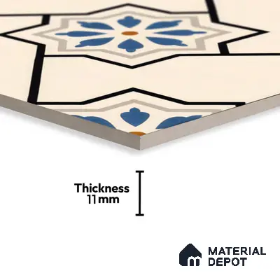 Moroccan Floor & Wall Athangudi Tile TL 04791 Zellige Beige Star Multi Colour 1 ft x 1 ft Vitrified Matte Finish - 11 mm | Suitable for Kitchen, Bathroom, Balcony | Please Expect a Slight Variation of Pattern