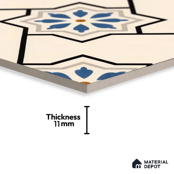 Moroccan Floor & Wall Athangudi Tile TL 04791 Zellige Beige Star Multi Colour 1 ft x 1 ft Vitrified Matte Finish - 11 mm | Suitable for Kitchen, Bathroom, Balcony | Please Expect a Slight Variation of Pattern