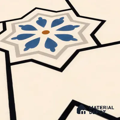 Moroccan Floor & Wall Athangudi Tile TL 04791 Zellige Beige Star Multi Colour 1 ft x 1 ft Vitrified Matte Finish - 11 mm | Suitable for Kitchen, Bathroom, Balcony | Please Expect a Slight Variation of Pattern