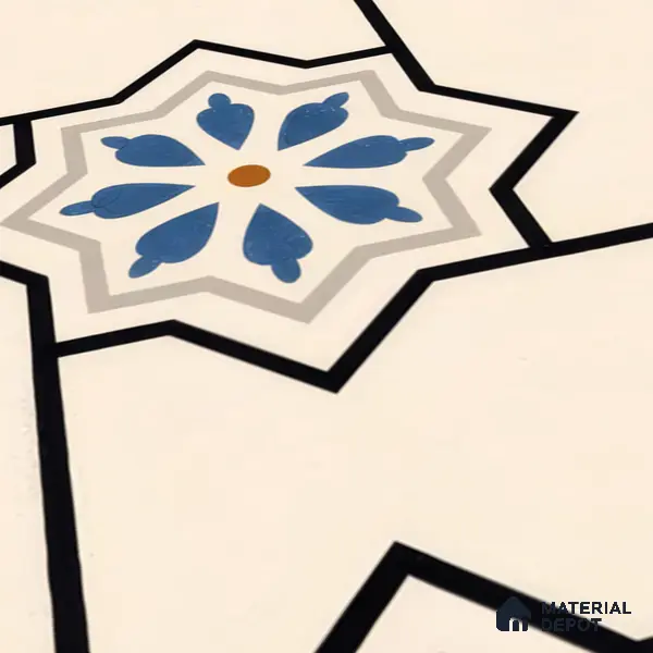 Moroccan Floor & Wall Athangudi Tile TL 04791 Zellige Beige Star Multi Colour 1 ft x 1 ft Vitrified Matte Finish - 11 mm | Suitable for Kitchen, Bathroom, Balcony | Please Expect a Slight Variation of Pattern