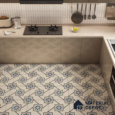 Moroccan Floor & Wall Athangudi Tile TL 04791 Zellige Beige Star Multi Colour 1 ft x 1 ft Vitrified Matte Finish - 11 mm | Suitable for Kitchen, Bathroom, Balcony | Please Expect a Slight Variation of Pattern
