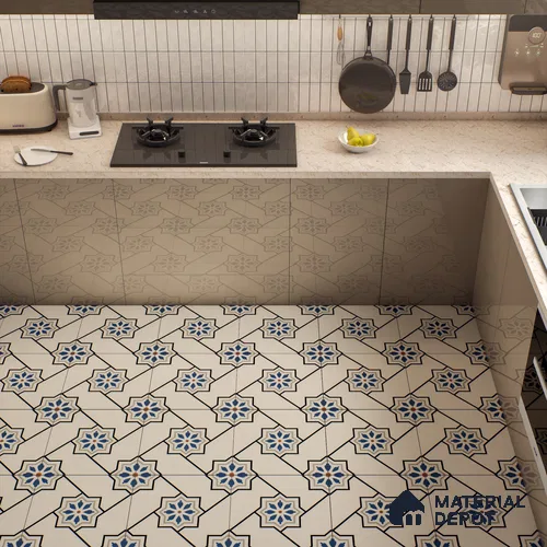 Moroccan Floor & Wall Athangudi Tile TL 04791 Zellige Beige Star Multi Colour 1 ft x 1 ft Vitrified Matte Finish - 11 mm | Suitable for Kitchen, Bathroom, Balcony | Please Expect a Slight Variation of Pattern