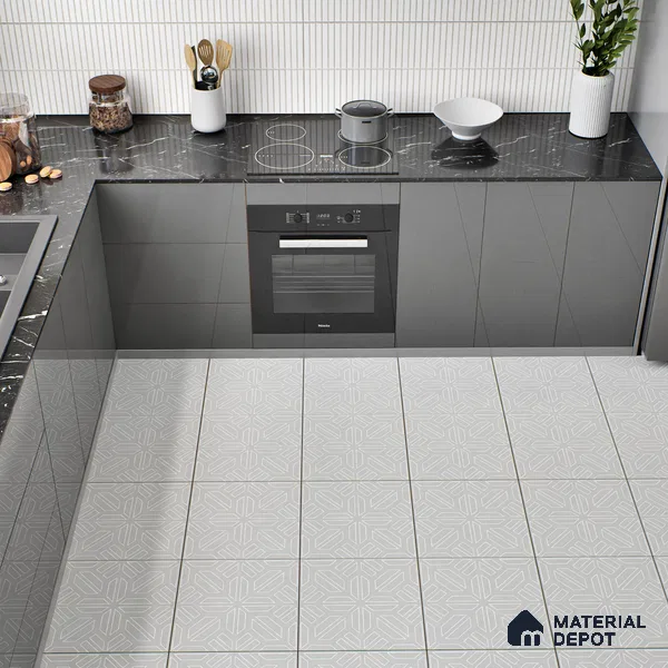 Moroccan Floor & Wall Tile TL 05089 B Bauhaus Dove Grey 1 ft x 1 ft Ceramic Matte Finish - 9 mm | Suitable for Bathroom, Kitchen, Balcony | Please Expect a Slight Variation of Pattern