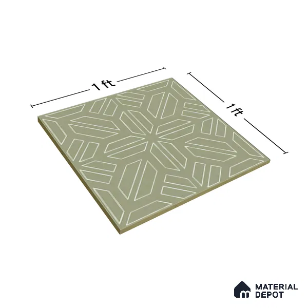Moroccan Floor & Wall Tile TL 05089 D Morissa Mossy Jade 1 ft x 1 ft Ceramic Matte Finish - 9 mm | Suitable for Bathroom, Kitchen,  Balcony | Please Expect a Slight Variation of Pattern (Sample)