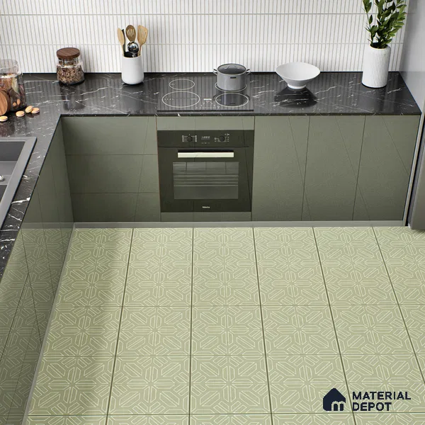 Moroccan Floor & Wall Tile TL 05089 D Morissa Mossy Jade 1 ft x 1 ft Ceramic Matte Finish - 9 mm | Suitable for Bathroom, Kitchen,  Balcony | Please Expect a Slight Variation of Pattern (Sample)