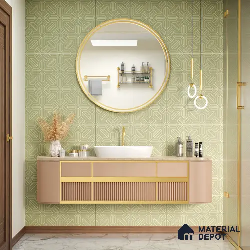 Moroccan Floor & Wall Tile TL 05089 D Morissa Mossy Jade 1 ft x 1 ft Ceramic Matte Finish - 9 mm | Suitable for Bathroom, Kitchen, Balcony | Please Expect a Slight Variation of Pattern