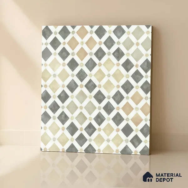 Moroccan Floor & Wall Tile TL 05061 Morissa Atlas Beige Stars 1 ft x 1 ft Ceramic Matte Finish - 8 mm | Suitable for Bathroom, Kitchen, Balcony | Please Expect a Slight Variation of Pattern