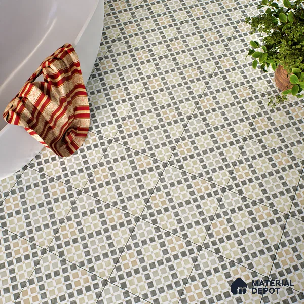 Moroccan Floor & Wall Tile TL 05061 Morissa Atlas Beige Stars 1 ft x 1 ft Ceramic Matte Finish - 8 mm | Suitable for Bathroom, Kitchen, Balcony | Please Expect a Slight Variation of Pattern