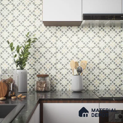 Moroccan Floor & Wall Tile TL 05061 Morissa Atlas Beige Stars 1 ft x 1 ft Ceramic Matte Finish - 8 mm | Suitable for Bathroom, Kitchen, Balcony | Please Expect a Slight Variation of Pattern