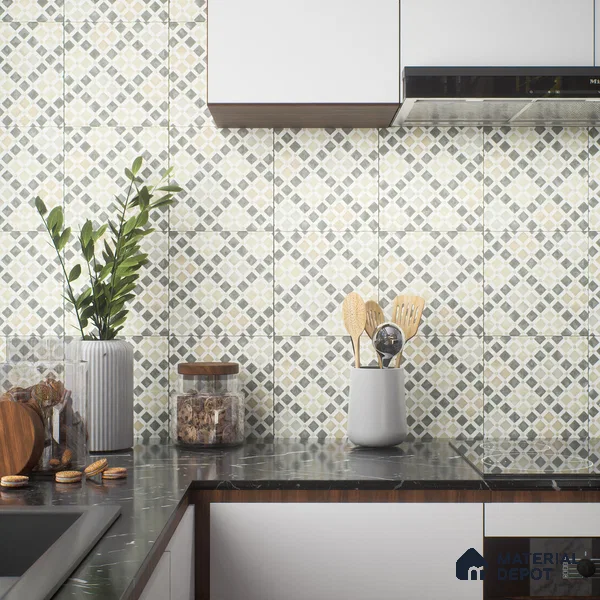 Moroccan Floor & Wall Tile TL 05061 Morissa Atlas Beige Stars 1 ft x 1 ft Ceramic Matte Finish - 8 mm | Suitable for Bathroom, Kitchen, Balcony | Please Expect a Slight Variation of Pattern
