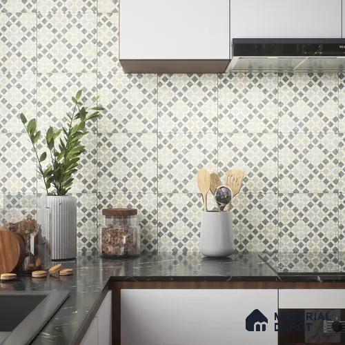 Moroccan Floor & Wall Tile TL 05061 Morissa Atlas Beige Stars 1 ft x 1 ft Ceramic Matte Finish - 8 mm | Suitable for Bathroom, Kitchen, Balcony | Please Expect a Slight Variation of Pattern
