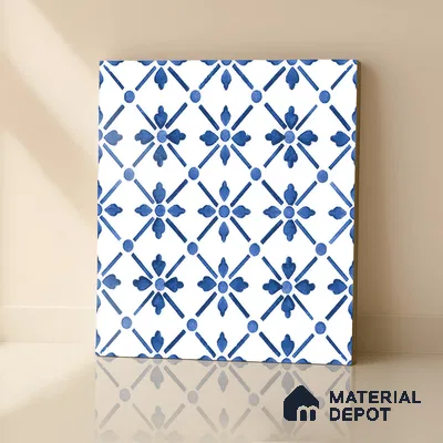 Moroccan Floor & Wall Tile TL 05053 Morissa Azure Blue Floral 1 ft x 1 ft Ceramic Matte Finish - 8 mm | Suitable for Bathroom, Kitchen,  Balcony | Please Expect a Slight Variation of Pattern