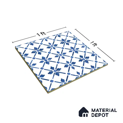 Moroccan Floor & Wall Tile TL 05053 Morissa Azure Blue Floral 1 ft x 1 ft Ceramic Matte Finish - 8 mm | Suitable for Bathroom, Kitchen,  Balcony | Please Expect a Slight Variation of Pattern