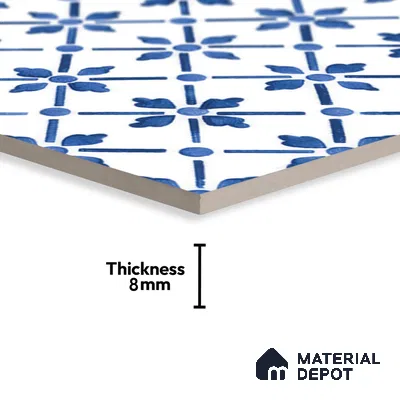 Moroccan Floor & Wall Tile TL 05053 Morissa Azure Blue Floral 1 ft x 1 ft Ceramic Matte Finish - 8 mm | Suitable for Bathroom, Kitchen,  Balcony | Please Expect a Slight Variation of Pattern