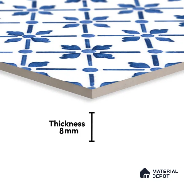 Moroccan Floor & Wall Tile TL 05053 Morissa Azure Blue Floral 1 ft x 1 ft Ceramic Matte Finish - 8 mm | Suitable for Bathroom, Kitchen,  Balcony | Please Expect a Slight Variation of Pattern