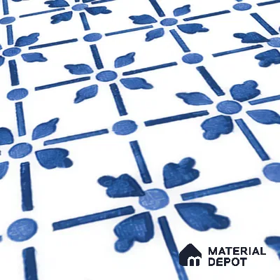 Moroccan Floor & Wall Tile TL 05053 Morissa Azure Blue Floral 1 ft x 1 ft Ceramic Matte Finish - 8 mm | Suitable for Bathroom, Kitchen,  Balcony | Please Expect a Slight Variation of Pattern