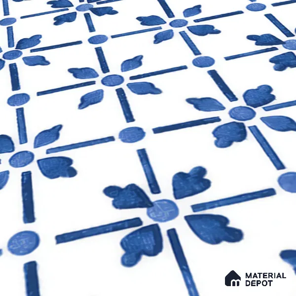 Moroccan Floor & Wall Tile TL 05053 Morissa Azure Blue Floral 1 ft x 1 ft Ceramic Matte Finish - 8 mm | Suitable for Bathroom, Kitchen,  Balcony | Please Expect a Slight Variation of Pattern