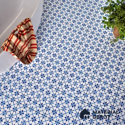Moroccan Floor & Wall Tile TL 05053 Morissa Azure Blue Floral 1 ft x 1 ft Ceramic Matte Finish - 8 mm | Suitable for Bathroom, Kitchen,  Balcony | Please Expect a Slight Variation of Pattern