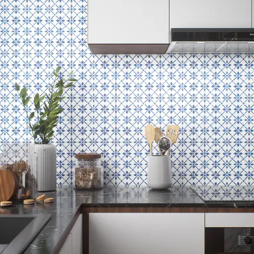 Moroccan Floor & Wall Tile TL 05053 Morissa Azure Blue Floral 1 ft x 1 ft Ceramic Matte Finish - 8 mm | Suitable for Bathroom, Kitchen,  Balcony | Please Expect a Slight Variation of Pattern
