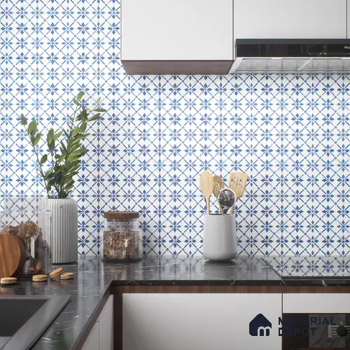 Moroccan Floor & Wall Tile TL 05053 Morissa Azure Blue Floral 1 ft x 1 ft Ceramic Matte Finish - 8 mm | Suitable for Bathroom, Kitchen, Balcony | Please Expect a Slight Variation of Pattern