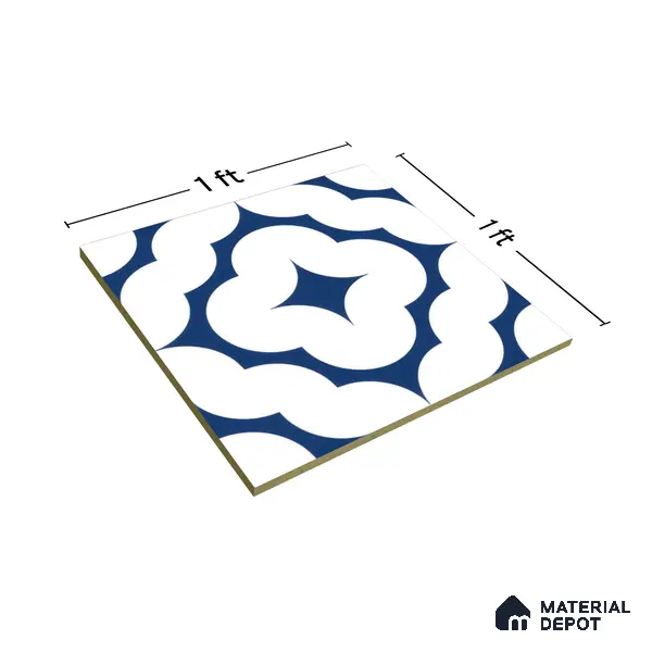 Moroccan Floor & Wall Tile TL 05055 Morissa Azure Cloud Star 1 ft x 1 ft Ceramic Matte Finish - 8 mm | Suitable for Bathroom, Kitchen, Balcony | Please Expect a Slight Variation of Pattern