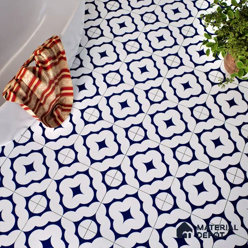 Moroccan Floor & Wall Tile TL 05055 Morissa Azure Cloud Star 1 ft x 1 ft Ceramic Matte Finish - 8 mm | Suitable for Bathroom, Kitchen, Balcony | Please Expect a Slight Variation of Pattern