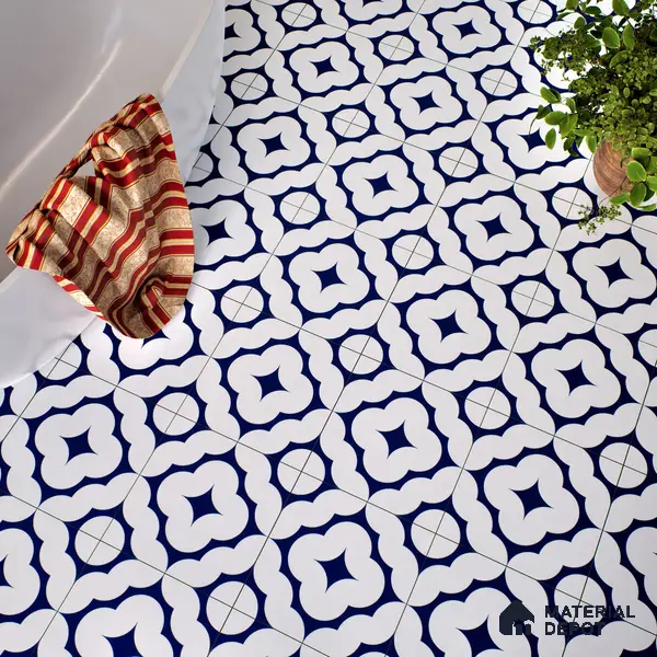Moroccan Floor & Wall Tile TL 05055 Morissa Azure Cloud Star 1 ft x 1 ft Ceramic Matte Finish - 8 mm | Suitable for Bathroom, Kitchen, Balcony | Please Expect a Slight Variation of Pattern