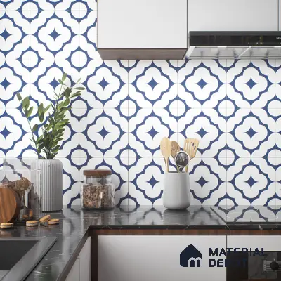 Moroccan Floor & Wall Tile TL 05055 Morissa Azure Cloud Star 1 ft x 1 ft Ceramic Matte Finish - 8 mm | Suitable for Bathroom, Kitchen,  Balcony | Please Expect a Slight Variation of Pattern