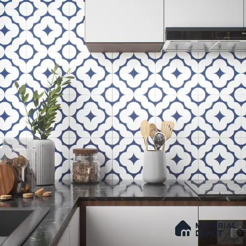 Moroccan Floor & Wall Tile TL 05055 Morissa Azure Cloud Star 1 ft x 1 ft Ceramic Matte Finish - 8 mm | Suitable for Bathroom, Kitchen, Balcony | Please Expect a Slight Variation of Pattern