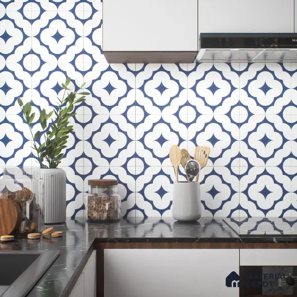 Moroccan Floor & Wall Tile TL 05055 Morissa Azure Cloud Star 1 ft x 1 ft Ceramic Matte Finish - 8 mm | Suitable for Bathroom, Kitchen, Balcony | Please Expect a Slight Variation of Pattern
