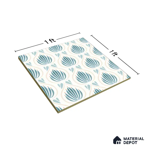 Moroccan Wall & Floor Tile TL 05085 Morissa Azure Frost 1 ft x 1 ft Ceramic Matte Finish - 9 mm | Suitable for Bathroom, Kitchen & Balcony | Please Expect a Slight Variation of Pattern