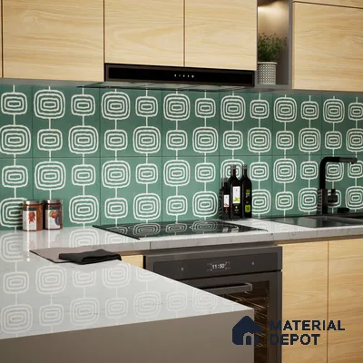 Moroccan Wall & Floor Tile TL 05082 B Bauhaus Emerald Green Box 1 ft x 1 ft Ceramic Matte Finish - 9 mm | Suitable for Bathroom, Kitchen & Balcony | Please Expect a Slight Variation of Pattern
