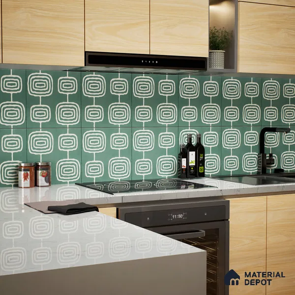 Moroccan Wall & Floor Tile TL 05082 B Bauhaus Emerald Green Box 1 ft x 1 ft Ceramic Matte Finish - 9 mm | Suitable for Bathroom, Kitchen & Balcony | Please Expect a Slight Variation of Pattern