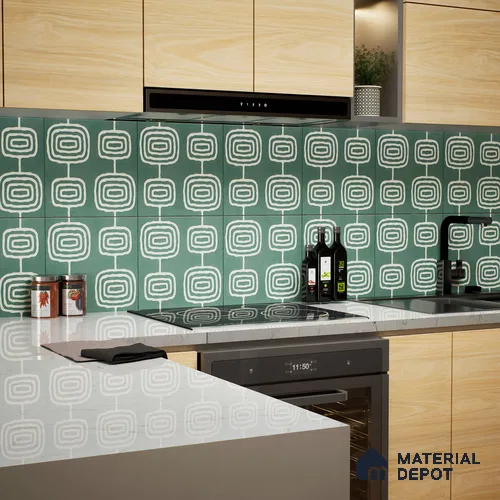 Moroccan Wall & Floor Tile TL 05082 B Bauhaus Emerald Green Box 1 ft x 1 ft Ceramic Matte Finish - 9 mm | Suitable for Bathroom, Kitchen & Balcony | Please Expect a Slight Variation of Pattern