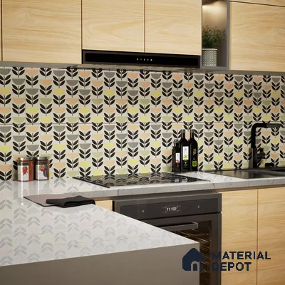 Moroccan Wall Tile Tile TL 05075 Morissa Black Plant Pot 1 ft x 1 ft Ceramic Matte Finish - 8 mm | Suitable for Bathroom, Kitchen & Balcony | Please Expect a Slight Variation of Pattern (Sample)