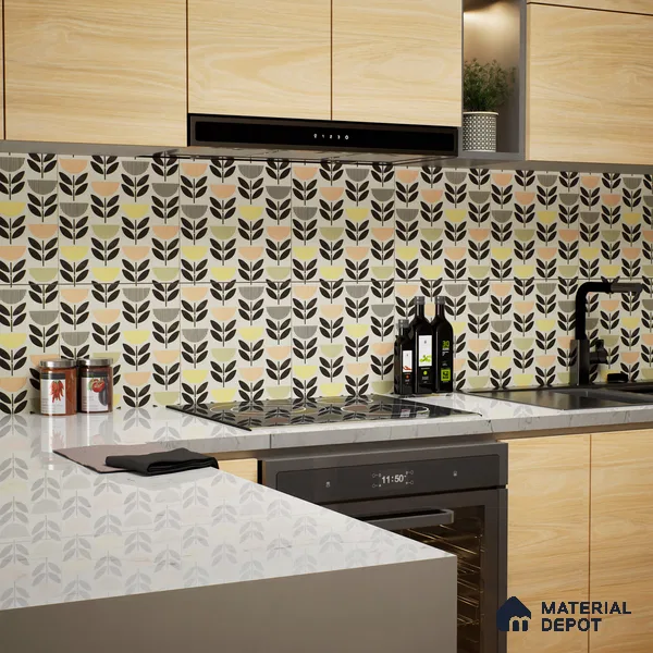 Moroccan Wall Tile Tile TL 05075 Morissa Black Plant Pot 1 ft x 1 ft Ceramic Matte Finish - 8 mm | Suitable for Bathroom, Kitchen & Balcony | Please Expect a Slight Variation of Pattern (Sample)