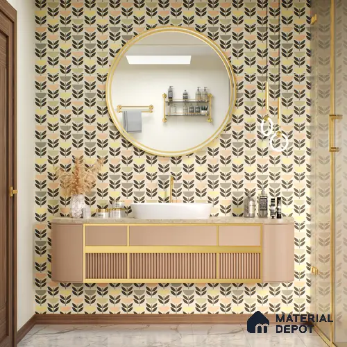 Moroccan Wall Tile Tile TL 05075 Morissa Black Plant Pot 1 ft x 1 ft Ceramic Matte Finish - 8 mm | Suitable for Bathroom, Kitchen & Balcony | Please Expect a Slight Variation of Pattern