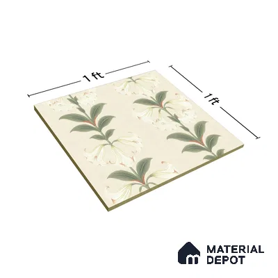 Floral Wall Tile TL 05073 Morissa Cream Tropical 1 ft x 1 ft Ceramic Matte Finish - 8 mm | Suitable for Bathroom, Kitchen & Balcony | Please Expect a Slight Variation of Pattern