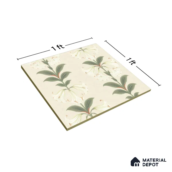 Floral Wall Tile TL 05073 Morissa Cream Tropical 1 ft x 1 ft Ceramic Matte Finish - 8 mm | Suitable for Bathroom, Kitchen & Balcony | Please Expect a Slight Variation of Pattern