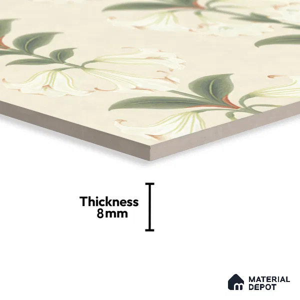 Floral Wall Tile TL 05073 Morissa Cream Tropical 1 ft x 1 ft Ceramic Matte Finish - 8 mm | Suitable for Bathroom, Kitchen & Balcony | Please Expect a Slight Variation of Pattern