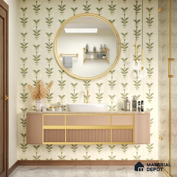 Floral Wall Tile TL 05073 Morissa Cream Tropical 1 ft x 1 ft Ceramic Matte Finish - 8 mm | Suitable for Bathroom, Kitchen & Balcony | Please Expect a Slight Variation of Pattern