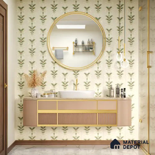 Floral Wall Tile TL 05073 Morissa Cream Tropical 1 ft x 1 ft Ceramic Matte Finish - 8 mm | Suitable for Bathroom, Kitchen & Balcony | Please Expect a Slight Variation of Pattern