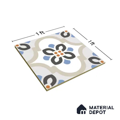 Moroccan Floor & Wall Tile TL 05051 Morissa Desert Bloom 1 ft x 1 ft Ceramic Matte Finish - 7.5 mm | Suitable for Bathroom, Kitchen,  Balcony | Please Expect a Slight Variation of Pattern (Sample)