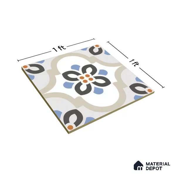 Moroccan Floor & Wall Tile TL 05051 Morissa Desert Bloom 1 ft x 1 ft Ceramic Matte Finish - 7.5 mm | Suitable for Bathroom, Kitchen,  Balcony | Please Expect a Slight Variation of Pattern (Sample)