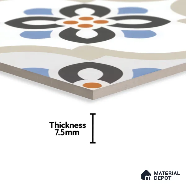 Moroccan Floor & Wall Tile TL 05051 Morissa Desert Bloom 1 ft x 1 ft Ceramic Matte Finish - 7.5 mm | Suitable for Bathroom, Kitchen,  Balcony | Please Expect a Slight Variation of Pattern (Sample)
