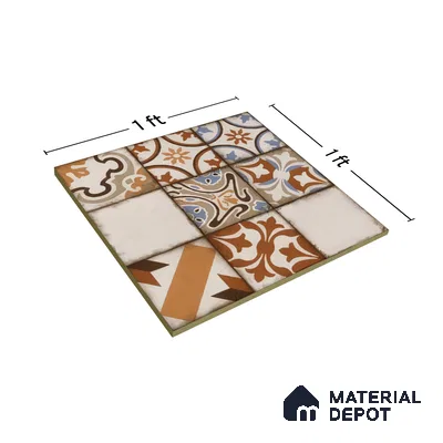 Moroccan Floor & Wall Tile TL 05043 Morissa Fez Florals 1 ft x 1 ft Ceramic Matte Finish - 7.5 mm | Random Design | Suitable for Bathroom, Kitchen, Balcony (Sample)