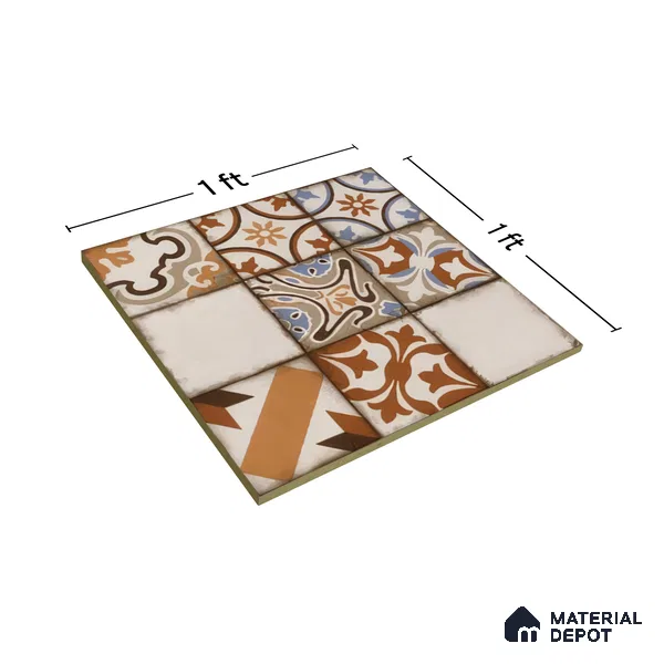 Moroccan Floor & Wall Tile TL 05043 Morissa Fez Florals 1 ft x 1 ft Ceramic Matte Finish - 7.5 mm | Random Design | Suitable for Bathroom, Kitchen, Balcony (Sample)