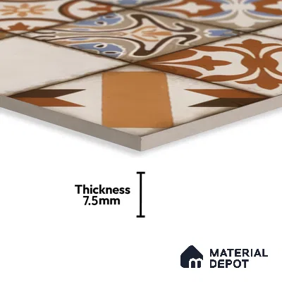 Moroccan Floor & Wall Tile TL 05043 Morissa Fez Florals 1 ft x 1 ft Ceramic Matte Finish - 7.5 mm | Random Design | Suitable for Bathroom, Kitchen, Balcony (Sample)