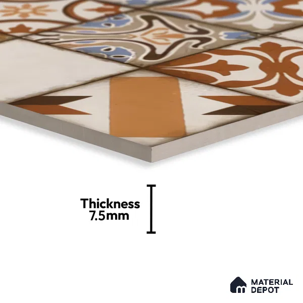 Moroccan Floor & Wall Tile TL 05043 Morissa Fez Florals 1 ft x 1 ft Ceramic Matte Finish - 7.5 mm | Random Design | Suitable for Bathroom, Kitchen, Balcony (Sample)